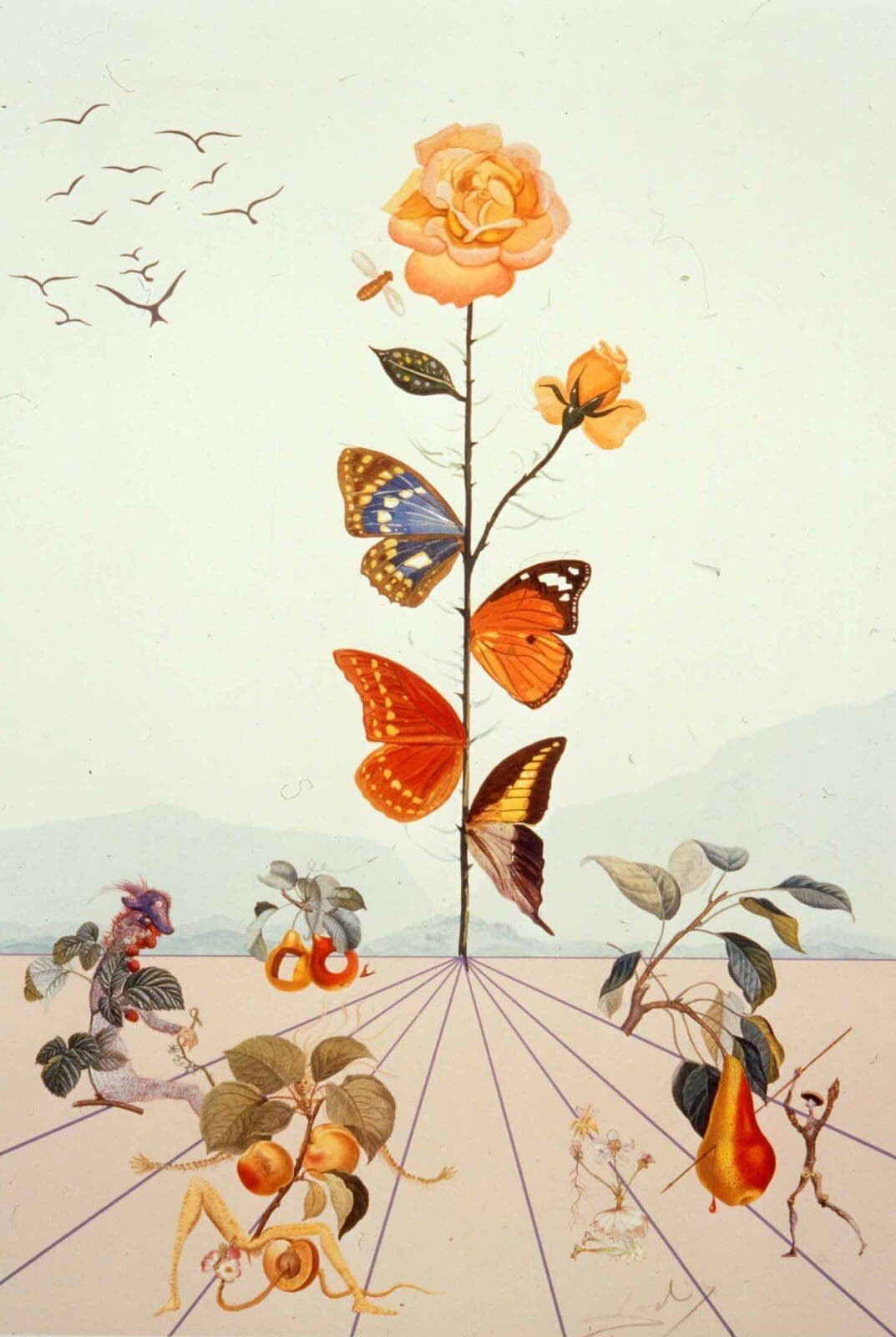 Peinture guidée : Dalì - Composition florale aux papillons